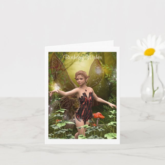 Fantasy Fairy in Red Birday Card Kort (Liten växt)