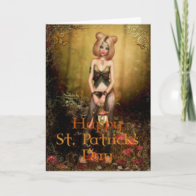Fantasy Fairy in the Skogen St. Patrick's Day Card Kort (Framsida)