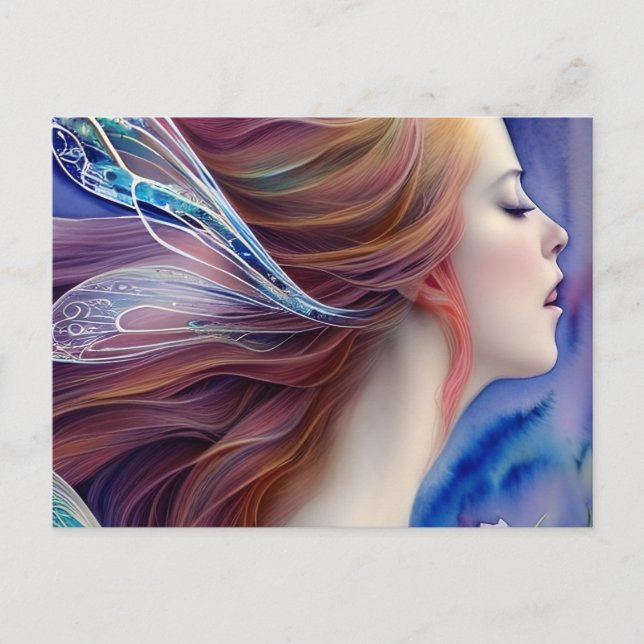 Fantasy Fairy med Stunning Vingar Vykort (Framsida)