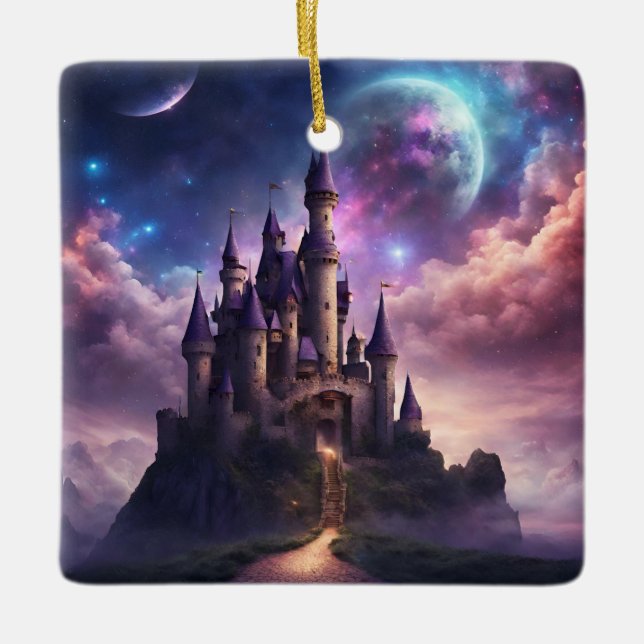 Fantasy Fairy Tale Castle Julgransprydnad Keramik (Framsida)