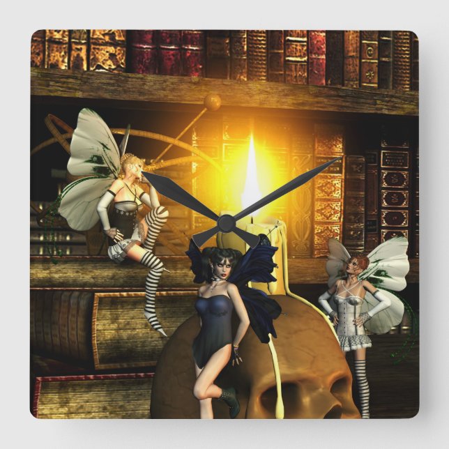 Fantasy Fairy Wall Clock Fyrkantig Klocka (Framsida)