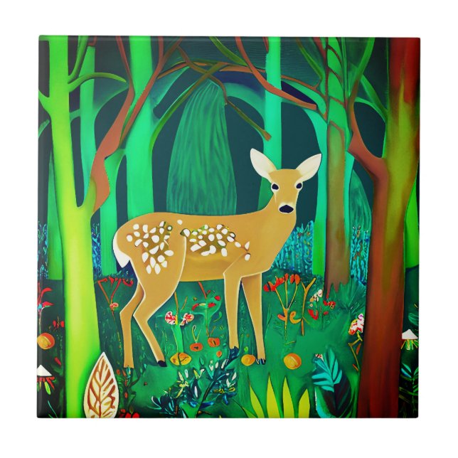 Fantasy Fawn in a Fantasy Forest Setting Kakelplatta (Framsidan)