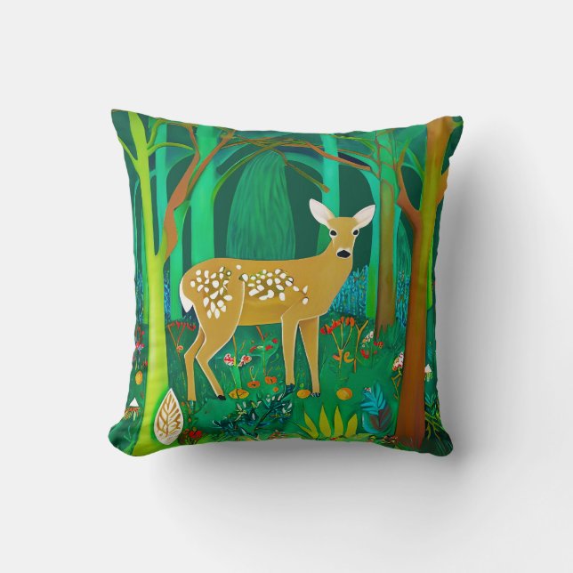 Fantasy Fawn in a Fantasy Forest Setting Kudde (Framsida)