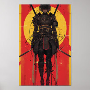 Fantasy Female Warrior i en Black Costume Poster