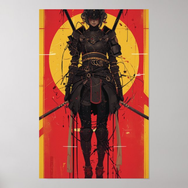 Fantasy Female Warrior i en Black Costume Poster (Framsidan)