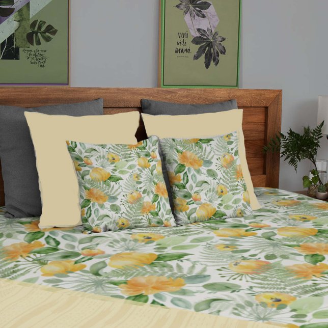 Fantasy Fern och Blommigt Lemon-y Prydnadskudde (lemon-y fern floral pillows to match your duvet)