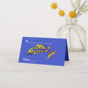 Fantasy Finare Fish Colorful Scales Vibrant Blue Placeringskort