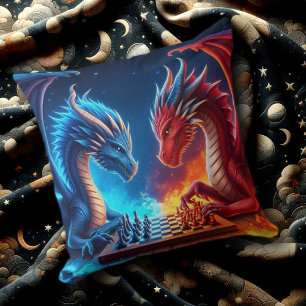 Fantasy Fire and Ice Dragons spelar schess Kudde