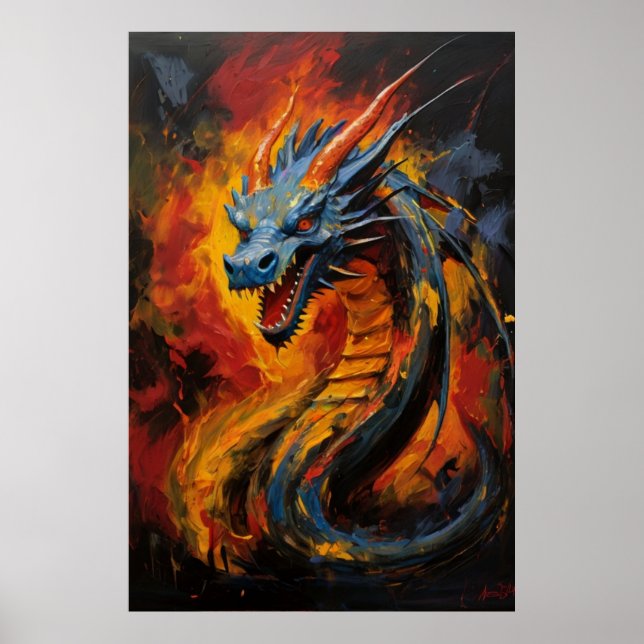 Fantasy Fire Breathing Dragon Poster (Framsidan)