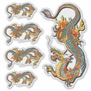 Fantasy Fire Dragon Tattoo Art Vintage Klistermärken