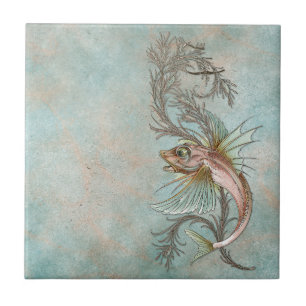 Fantasy Fish Art nouveau Kakelplatta