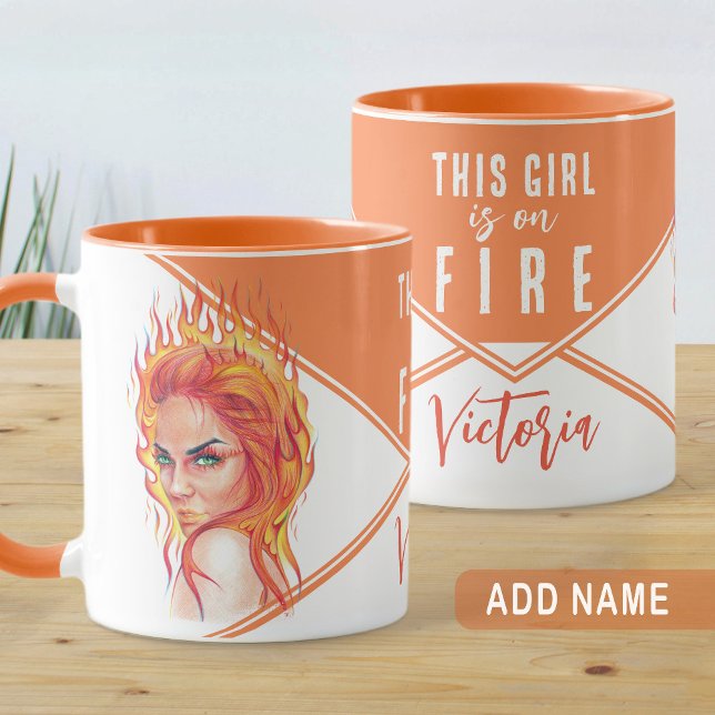 Fantasy Flames Woman Surreal Art Girl på Fire Namn Mugg (Skapare uppladdad)