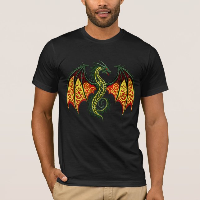 Fantasy Flied Dragon Vingar Mythical Animal T Shirt (Framsida)