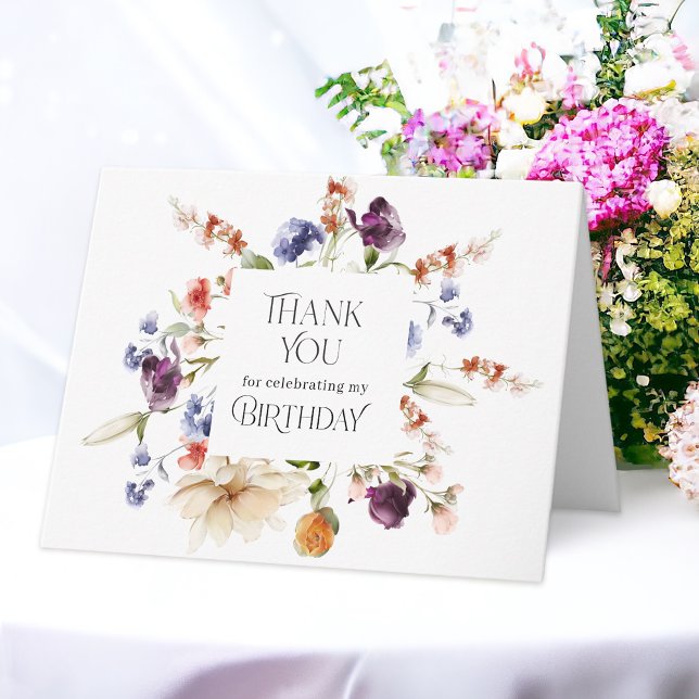 Fantasy Floral Elegant Birthday Thank You Card Tack Kort (Skapare uppladdad)