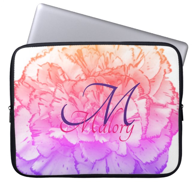 Fantasy Flower Monogram Personlig Laptopsleeve Laptop Fodral (Framsidan)