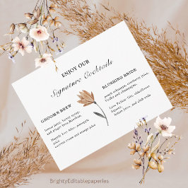 Fantasy Flower Namnteckning Drinks Sign-mall OSA Kort
