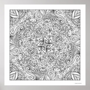 Fantasy Flowers Line Art You Färg Benice Poster