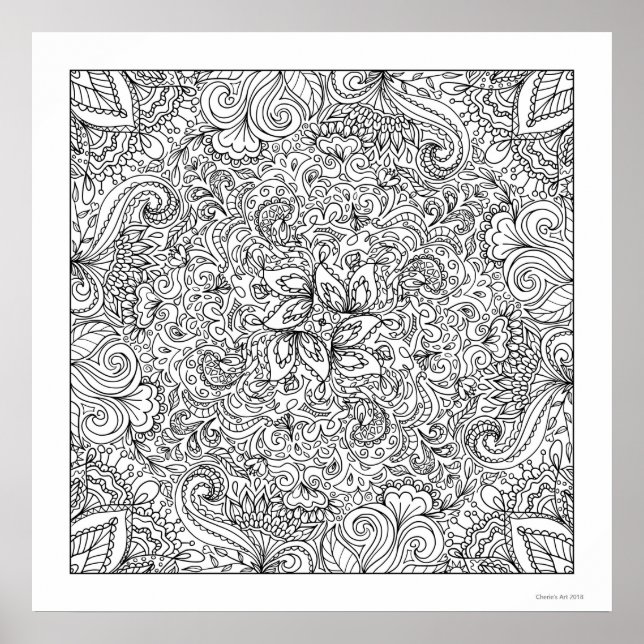 Fantasy Flowers Line Art You Färg Benice Poster (Framsidan)