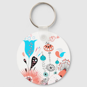 Fantasy Flowers och Birdie Button Keychain Nyckelring