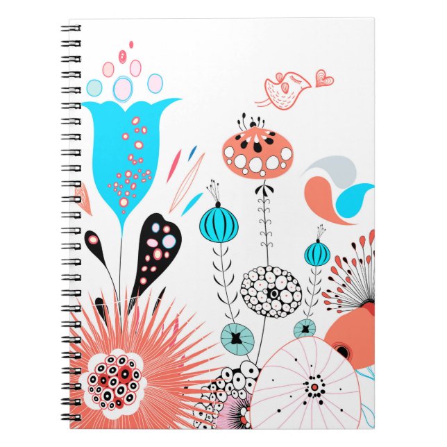 Fantasy Flowers och Birdie Notebook Anteckningsbok (Framsidan)