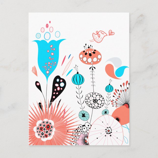 Fantasy Flowers och Birdie Postcard Vykort (Framsida)