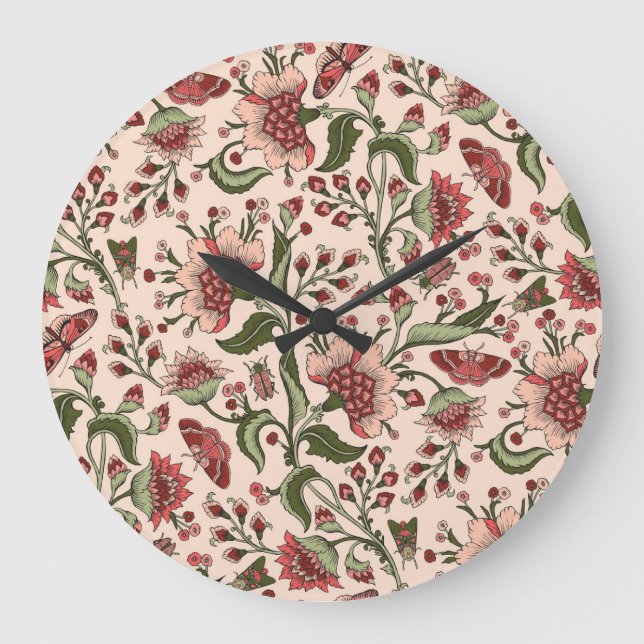 Fantasy Flowers Paisley Hand plockade Stor Klocka (Framsida)