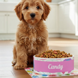 Fantasy Flowers Rosa Blue Lila Ceramic Pet Bowl