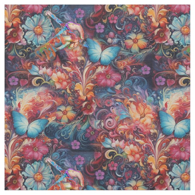 Fantasy Flowers uttrycker naturens glädje Tyg (Närbild)