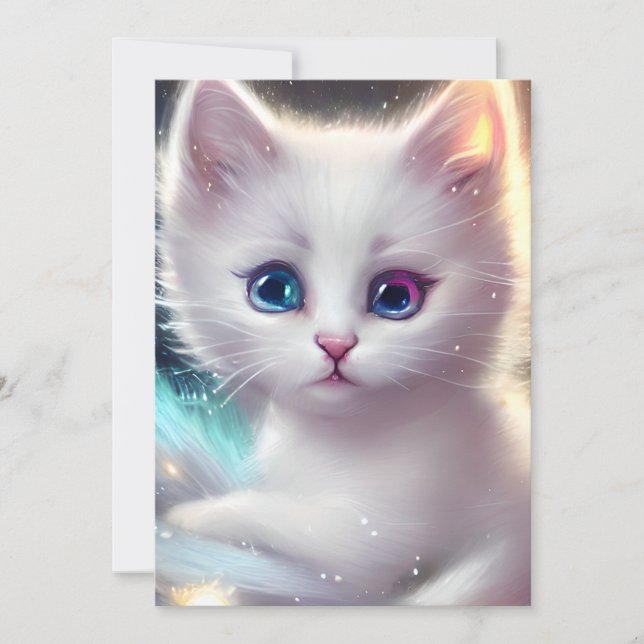 Fantasy Fluffy White Cat Julkort (Framsida)
