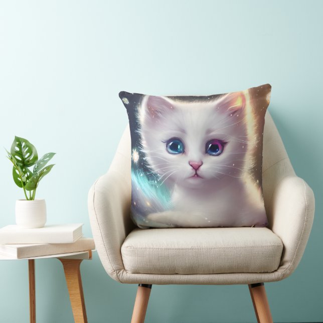 Fantasy Fluffy White Cat Kudde (Stol)