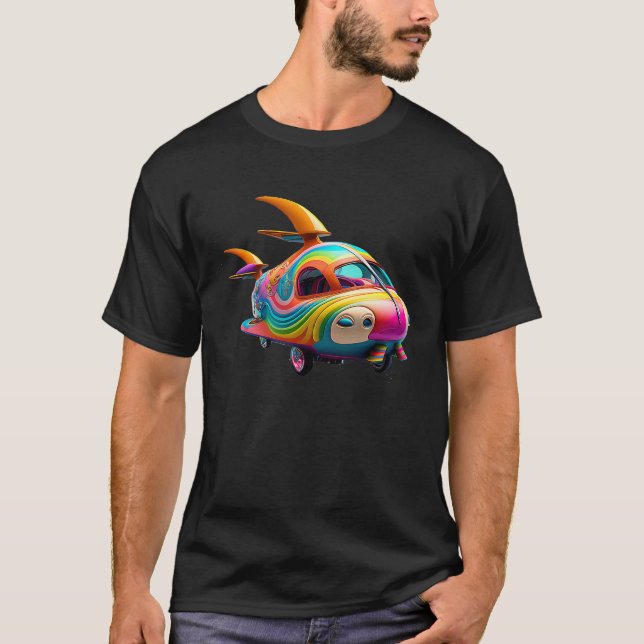 Fantasy Flying Car  Cute Rainbow for Kids T Shirt (Framsida)
