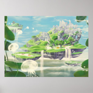 Fantasy flytande stad med natur - Poster