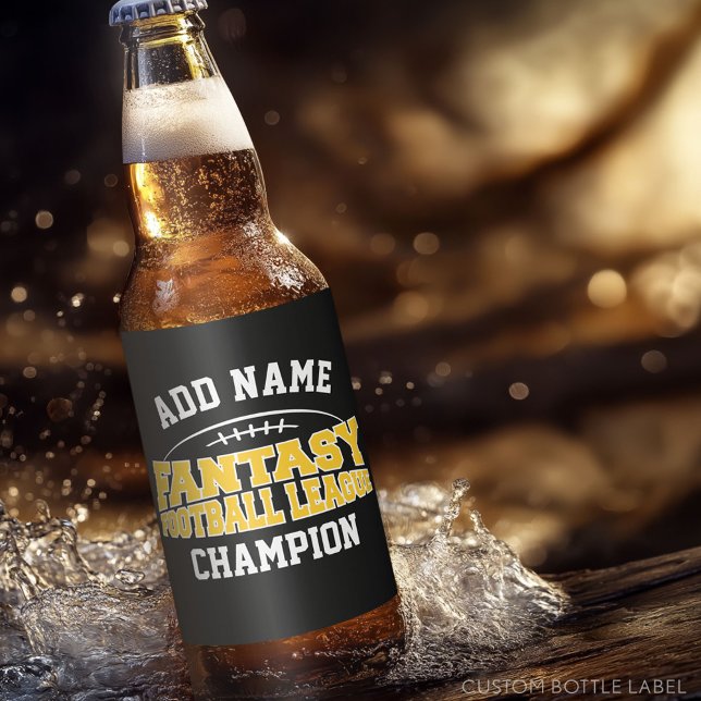 Fantasy Football Champion - Black and Gult Guld Ölflaska Etikett (Custom Party Beer Label)