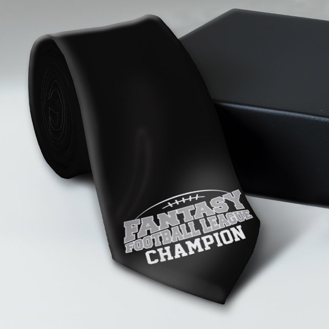 Fantasy Football Champion - Black and Silver Grått Slips (Custom Sporty Tie)