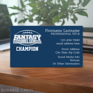 Fantasy Football Champion - Navy and White Visitkort