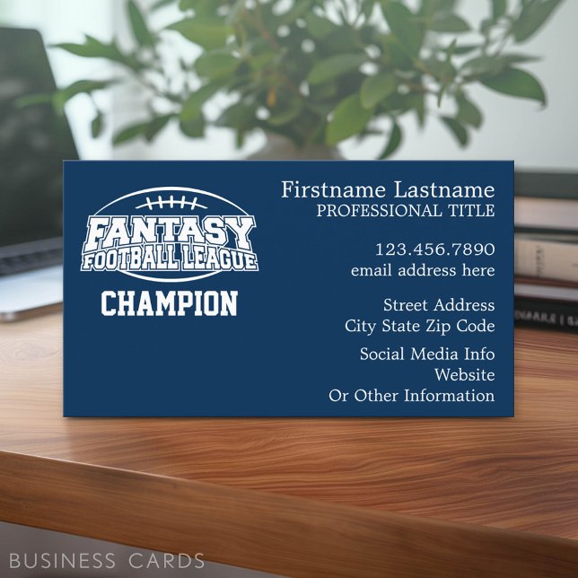 Fantasy Football Champion - Navy and White Visitkort (Custom Business Card Template)