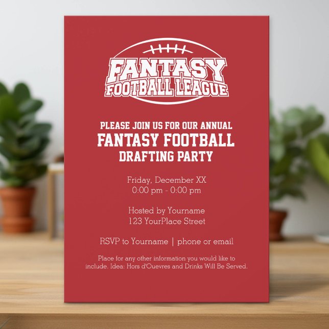 Fantasy Football Champion - Red and White Inbjudningar (Custom Invitation with Download Option)
