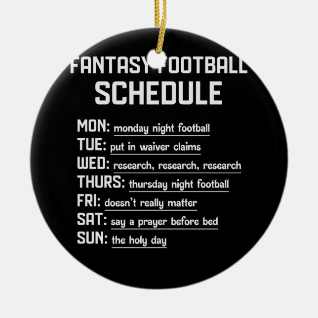 Fantasy Football Schedule Night Football Favorite Julgransprydnad Keramik (Framsidan)