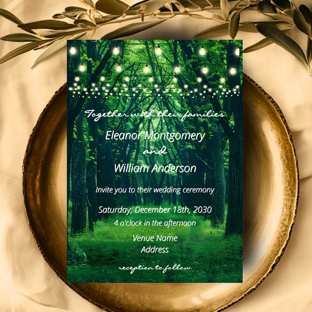 Fantasy Forest Golden String Ljus Bröllop Inbjudningar (Fantasy Forest Golden String Lights Wedding Invitation)