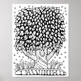 Fantasy Forest Leafy Träd Coloring Page Art Poster