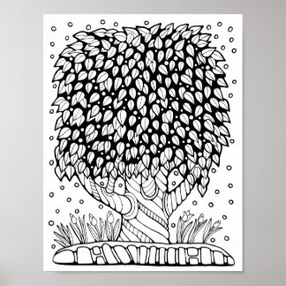 Fantasy Forest Leafy Träd Coloring Page Art Poster