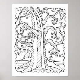 Fantasy Forest Old Cherry Träd Coloring Page Art Poster