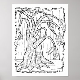 Fantasy Forest Träd Bead Gräns Coloring Page Art Poster