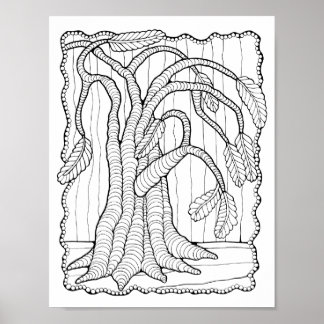 Fantasy Forest Träd Bead Gräns Coloring Page Art Poster