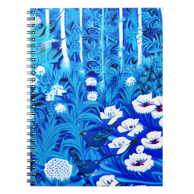 Fantasy Forest with Flowers and Birds Anteckningsbok (Framsidan)
