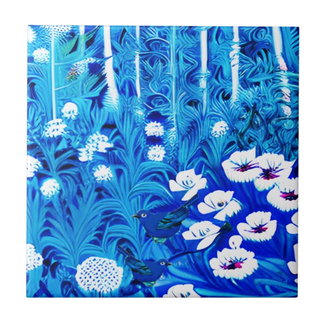 Fantasy Forest with Flowers and Birds Kakelplatta (Framsidan)