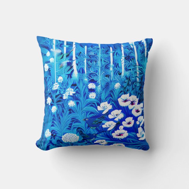 Fantasy Forest with Flowers and Birds Kudde (Framsida)