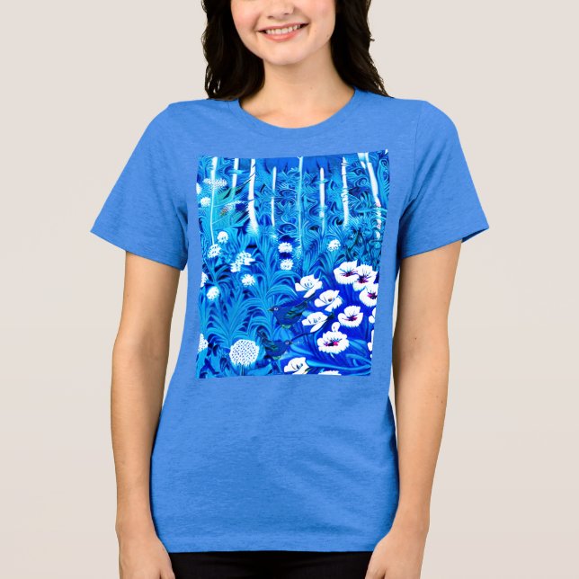 Fantasy Forest with Flowers and Birds T Shirt (Framsida)