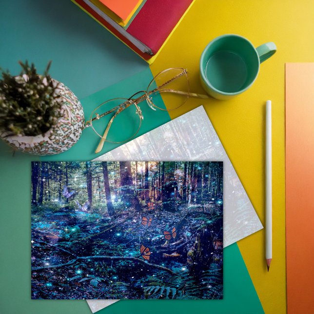 Fantasy Forest Woodland Butterflies Tack Anteckningskort (Skapare uppladdad)