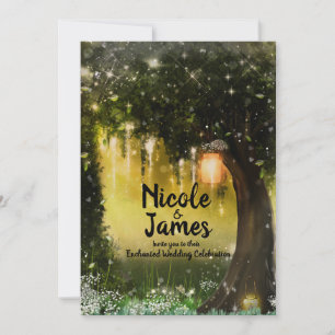 Fantasy Förtrollad Grön Glitter Skog Bröllop Inbjudningar